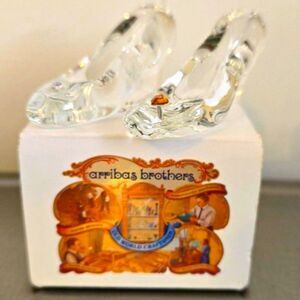 2 Vintage Arribas Brothers Cinderella Glass Slipper Figurines New In Box